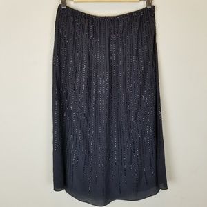 Calypso St Barth Black Silk Sequin Midi Skirt.